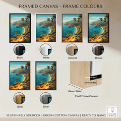 Catalina Island travel poster wall art in six frame colors: black, white, natural, brown, gold, silver.