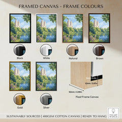 Central Park framed canvas wall art in six frame colors, float frame detail shown