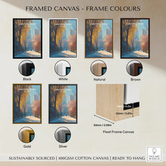 Central Park framed canvas wall art in six frame color options: black, white, natural, brown, gold, silver.