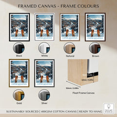 Framed canvas options for Copper Mountain Colorado Wall Art – Winter Ski Resort Print in various colors.