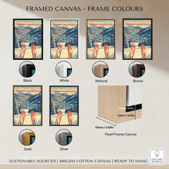 Framed Copper Mountain Travel Poster – Sunset Ski Slopes available in black, white, natural, brown, gold, and silver frames.