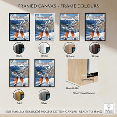 Copper Mountain Ski Poster – Winter Ski Village & Snowy Mountain Art framed canvas options in various colors.