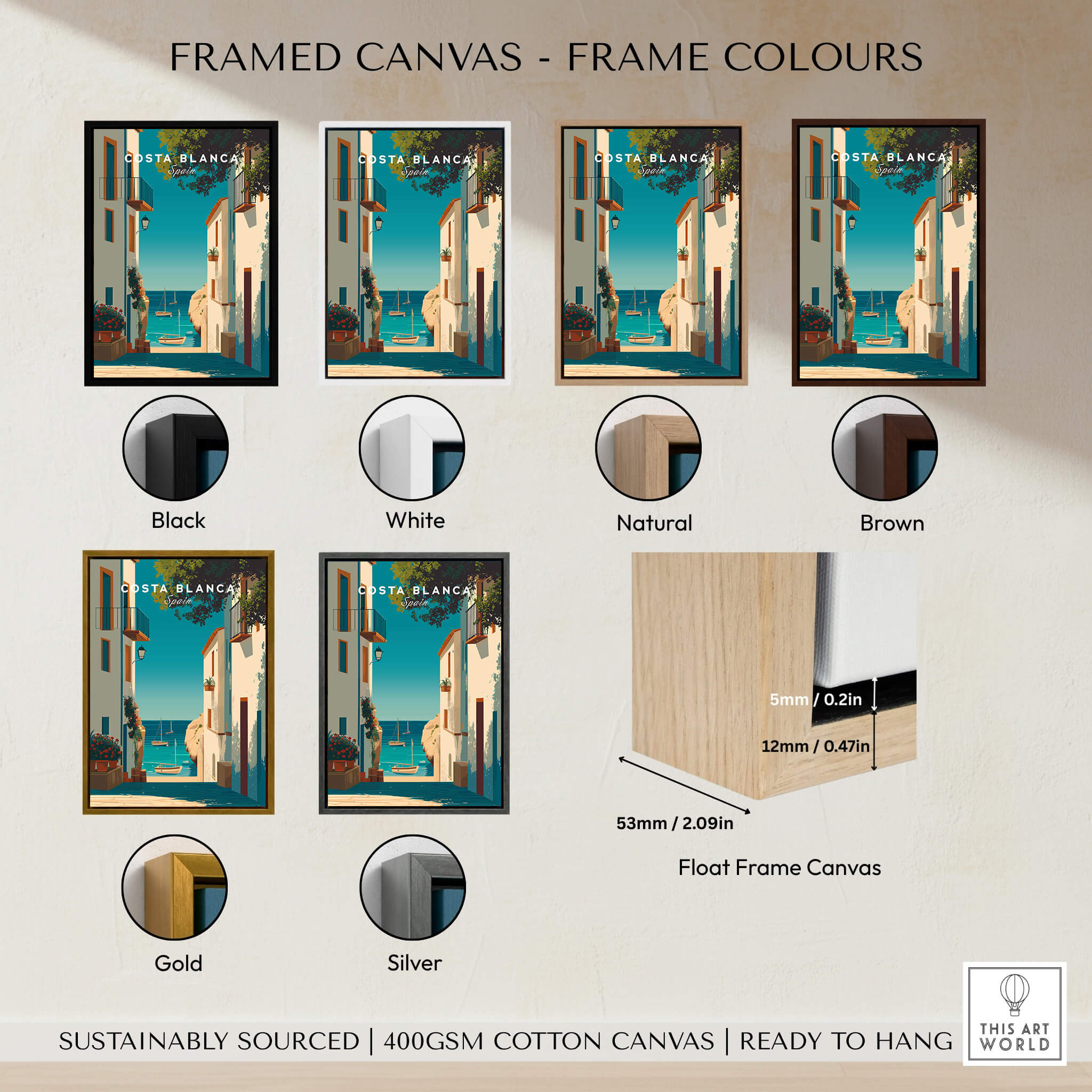 Costa Blanca Spain Print – Iconic White Village & Mediterranean Architecture Wall Decor frame colors options.