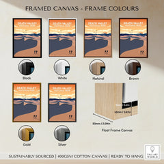 Death Valley National Park framed canvas print in six frame colors: black, white, natural, brown, gold, silver.