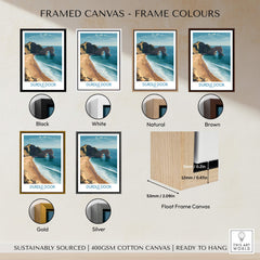 Durdle Door Art Print Dorset Wall Art displayed in various frame colors including black, white, natural, brown, gold, and silver.