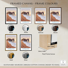 Durdle Door Dorset Wall Art – Canvas Poster framed in various colors including black, white, natural, brown, gold, and silver.