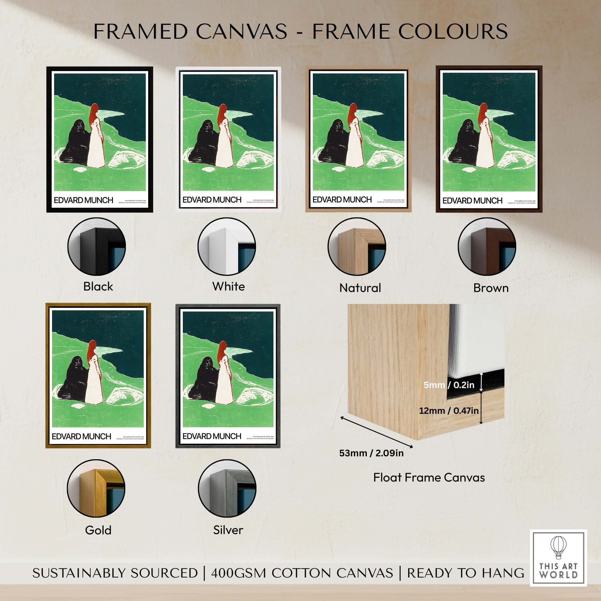 Edvard Munch Art Print - Two Women on the Shore 1898 Woodcut AIC Poster in various frame colors.