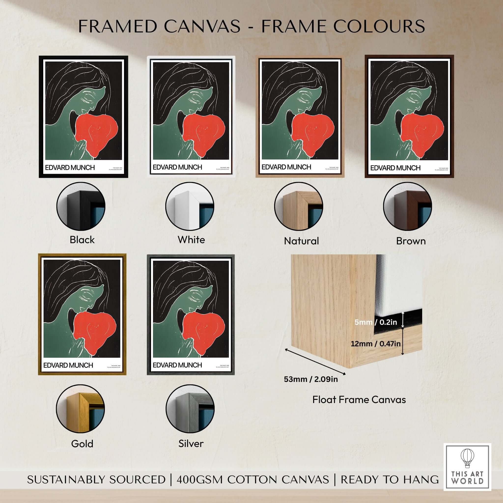 Edvard Munch Art Print - Edvard Munch Two Heart c1899 Woodcut - Symbolist Love Poster framed canvas color options.