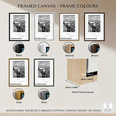 Framed canvas color options for Edvard Munch The Scream 1895 Lithograph Art Print Expressionist Poster.