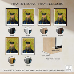 Framed canvas options for Exhibition Art Print Vincent van Gogh The Postman Famous Portrait Wall Art Poster.