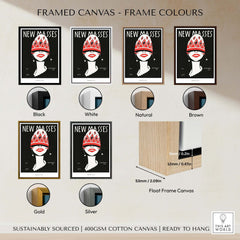 Framed canvas options for New Masses Frank Walts Art Deco Magazine Cover Poster Wall Art Print in various colors.