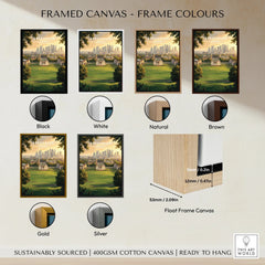 Greenwich cityscape wall art in six framed canvas color options: black, white, natural, brown, gold, silver.