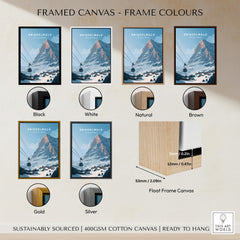 Grindelwald Switzerland Wall Art Print | Alpine Cable Car Travel Posters framed canvas options in various colors.