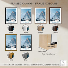 Grindelwald Switzerland Poster | Snowy Alps Mountain Scene Canvas Print framed color options and details.