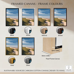 Holkham Beach Norfolk Travel Poster | Serene Beach Pathway Wall Art Print framed in various colors and styles.