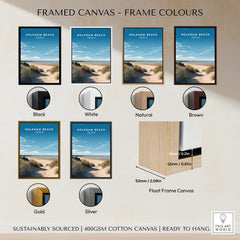 Holkham Beach Norfolk Wall Art Print | British Beach Travel Poster framed canvas color options collage.