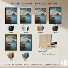 Framed canvas color options for Holy Island Northumberland Travel Poster | Lindisfarne Castle Wall Art Print