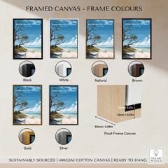 Honeymoon Island Wall Art Print | Florida Tropical Beach Travel Poster options with various frame colors.