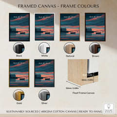 Isle of Islay Scotland Travel Posters | Highland Coastal House Wall Art Print frame color options displayed.