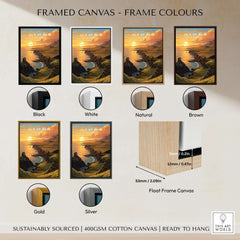 Framed option displays Isle of Skye Art Print in various frame colors including black, white, natural, brown, gold, and silver.