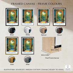 Jardim Majorelle Marrakesh Canvas Print | Tropical Oasis Landscape Poster framed in various frame colors.