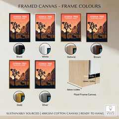Joshua Tree National Park framed canvas wall art with six frame color options: black, white, natural, brown, gold, and silver.