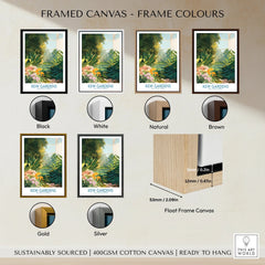 Kew Gardens botanical wall art print in six canvas float frame color options: black, white, natural, brown, gold, silver.