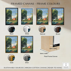Kew Palace art print on canvas in six frame colors: black, white, natural, brown, gold, silver.