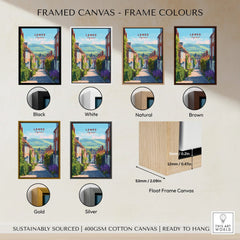 Lewes England framed canvas wall art with six frame color options and float frame detail.