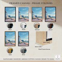 Llandudno travel poster wall art shown in black, white, natural, brown, gold, and silver frame colour options.