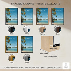 Lovers Key Wall Art Print | Paradise Island Scenery Florida Travel Poster framed in black, white, natural, brown, gold, and silver.