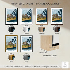 Joshua Tree art print framed canvas with black, white, natural, brown, gold, silver frame options