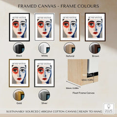 Matisse Art Prints - Abstract Face Portrait Poster displayed with various framed colors options including black, white, natural, brown, gold, and silver.