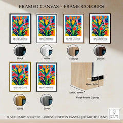 Matisse Art Prints - Abstract Floral Bouquet Print displayed in various frame colors: black, white, natural, brown, gold, and silver.