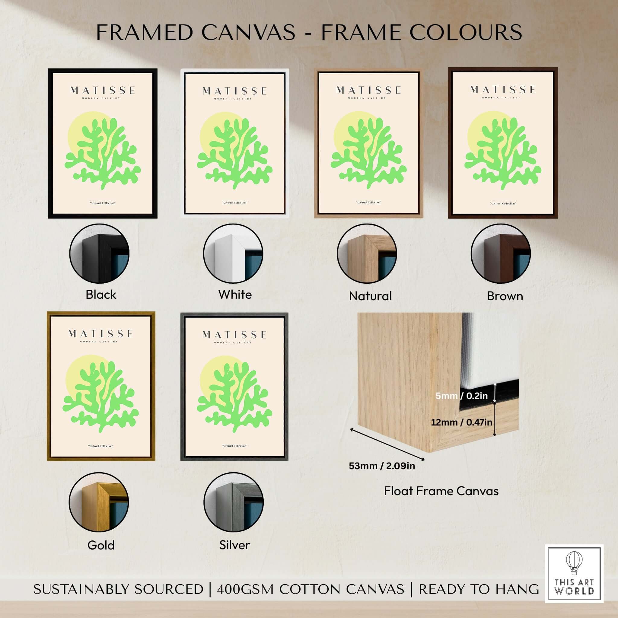 Matisse Art Prints - Lime Green Coral Abstract Sun Print framed in various colors including black, white, natural, brown, gold, and silver.