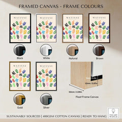 Matisse Art Prints - Colorful Abstract Shapes Scatter Print framed canvas frame colour options including black, white, natural, brown, gold, silver