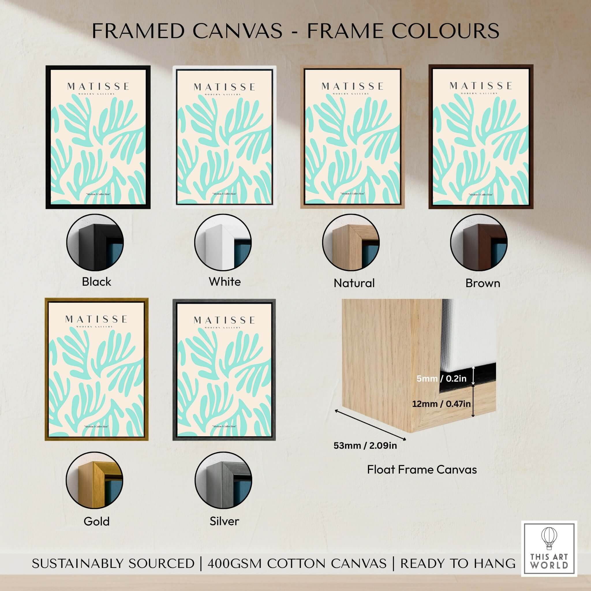 Matisse Art Prints - Mint Green Fan Pattern Poster Art framed canvas options in various colors including Black, White, Natural, Brown, Gold, Silver.