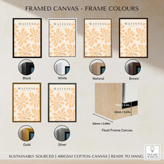 Matisse Art Prints - Peach Floral Abstract Pattern Print framed in black, white, natural, brown, gold, and silver options.