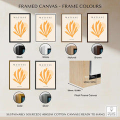 Matisse Art Prints - Orange Seaweed Abstract Art Print framed canvas options in black, white, natural, brown, gold, and silver.