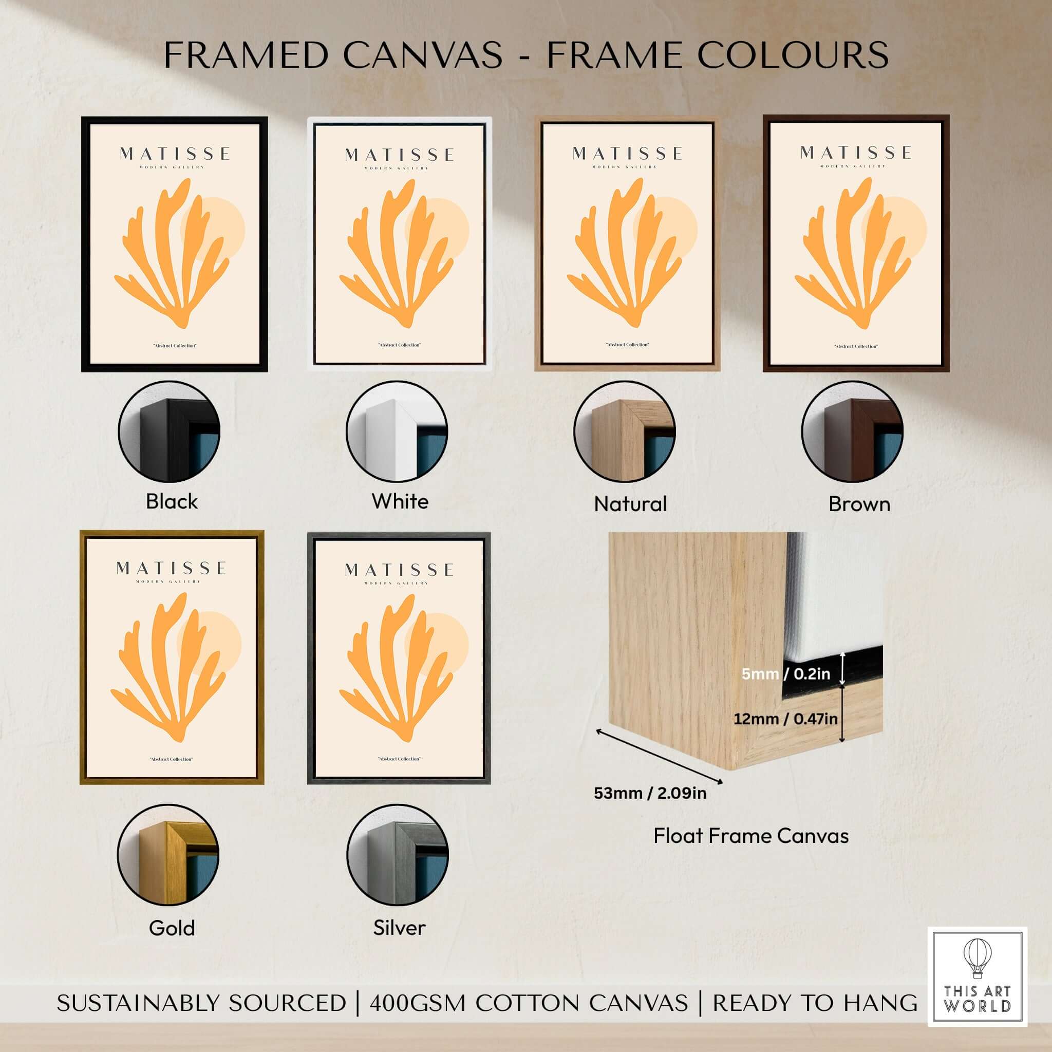 Matisse Art Prints - Orange Seaweed Abstract Art Print framed canvas options in black, white, natural, brown, gold, and silver.