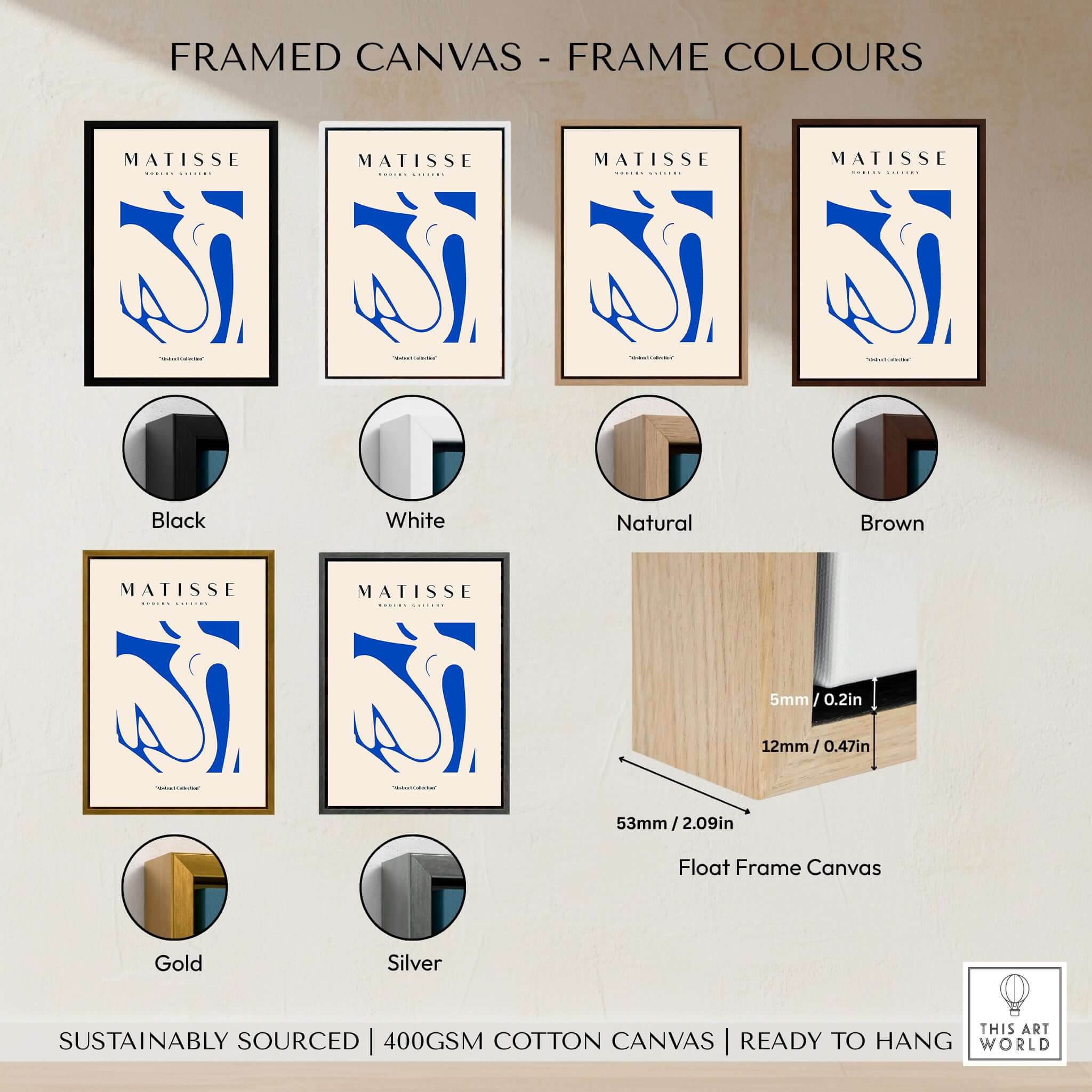 Matisse Art Prints - Blue Nude Abstract Cut Out Wall Art framed canvas options in various colors including Black, White, Natural, and Brown.