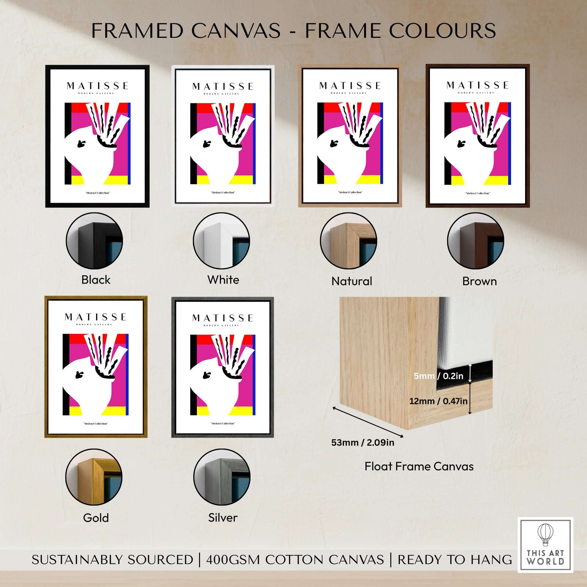Matisse Art Prints -Abstract Head Jazz Series Colorful Blocks Wall Art framed canvas colors including black, white, natural, brown, gold, silver.