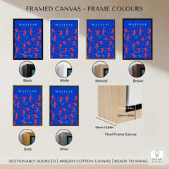 Framed canvas options for Matisse Art Prints - Dancing Figures Pattern Red Blue Poster in various colors.