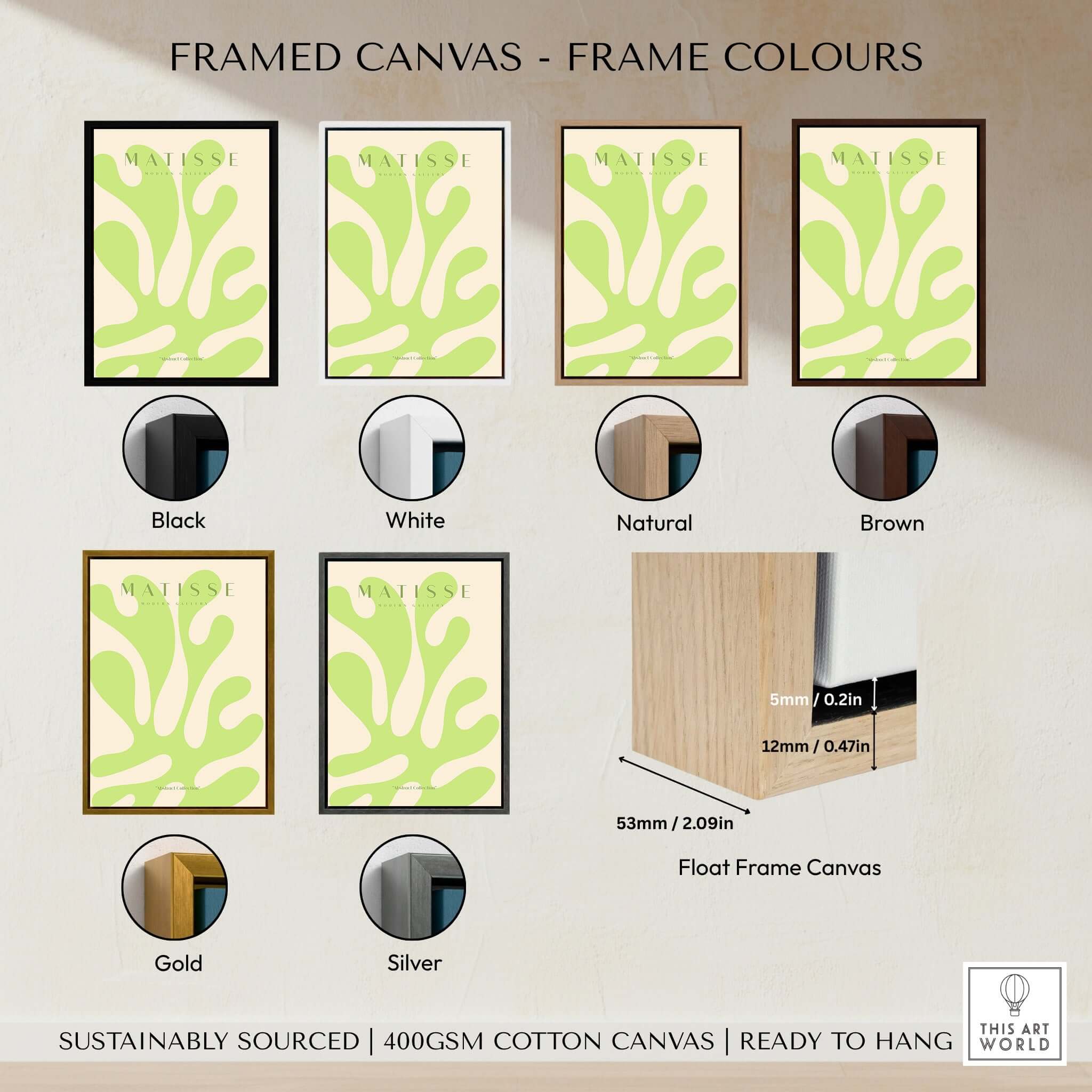 Matisse Art Prints - Lime Green Abstract Coral Shape Poster displayed in various frame colors including black, white, natural, brown, gold, and silver.