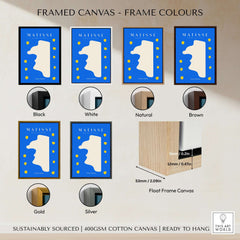 Matisse Art Prints -  Blue Abstract Profile with Yellow Dots Poster framed in various colors like Black, White, Natural, Brown, Gold, Silver.