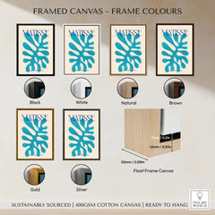 Matisse Cyan Blue Abstract Shape Papiers Découpés Poster framed canvas options in various colors.