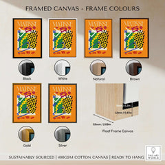 Matisse Art Print - Les Codomas Jazz 1947 Abstract Cut Out Art Poster framed in various frame colors including black, white, natural, brown, gold, and silver.