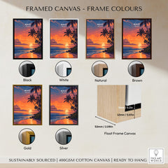 Maui Hawaii Travel Poster | Golden Hour Ocean Sunset Wall Art Print with various frame colors available.