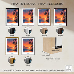 Maui Hawaii Canvas Print | Serene Tropical Beach Landscape Poster framed in various colors for display options.