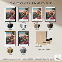 Framed canvas print options for Montepulciano Italy Canvas Print | Italian Sunset Landscape Poster in various colors.